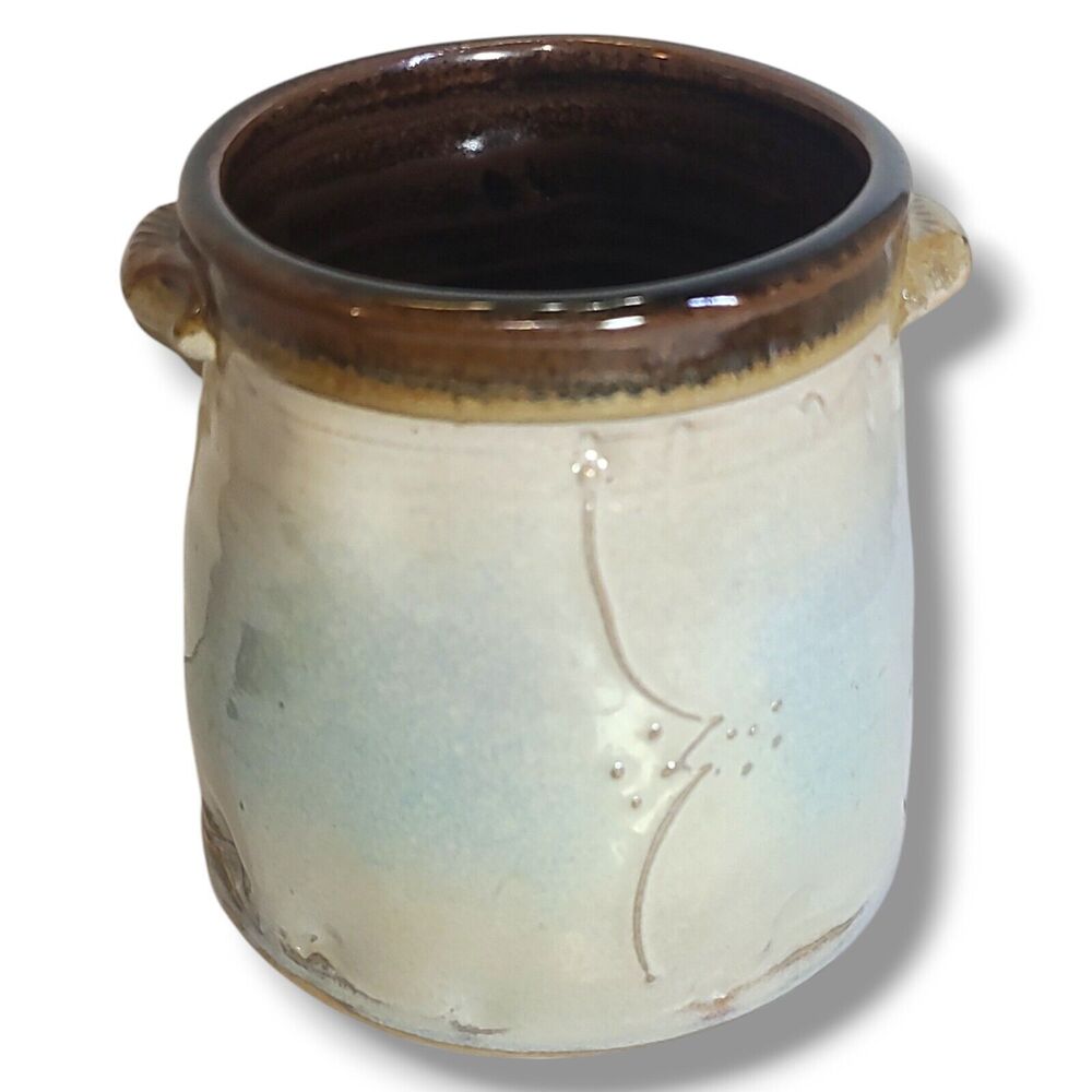 Studio Art Pottery Vase‎ Jar Crock Signed Hunton 4"x5"Tall